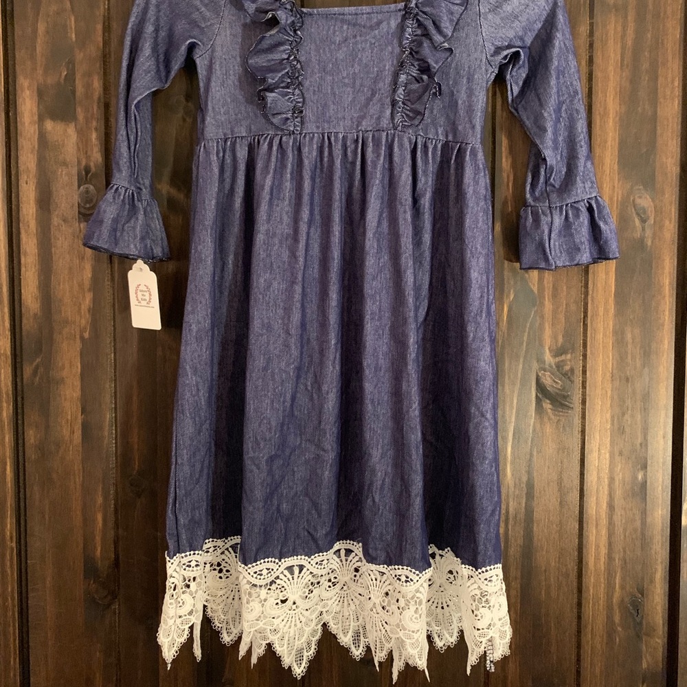 Girls Denim and Lace Dress